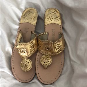 Jack Rogers gold low wedges size 8M